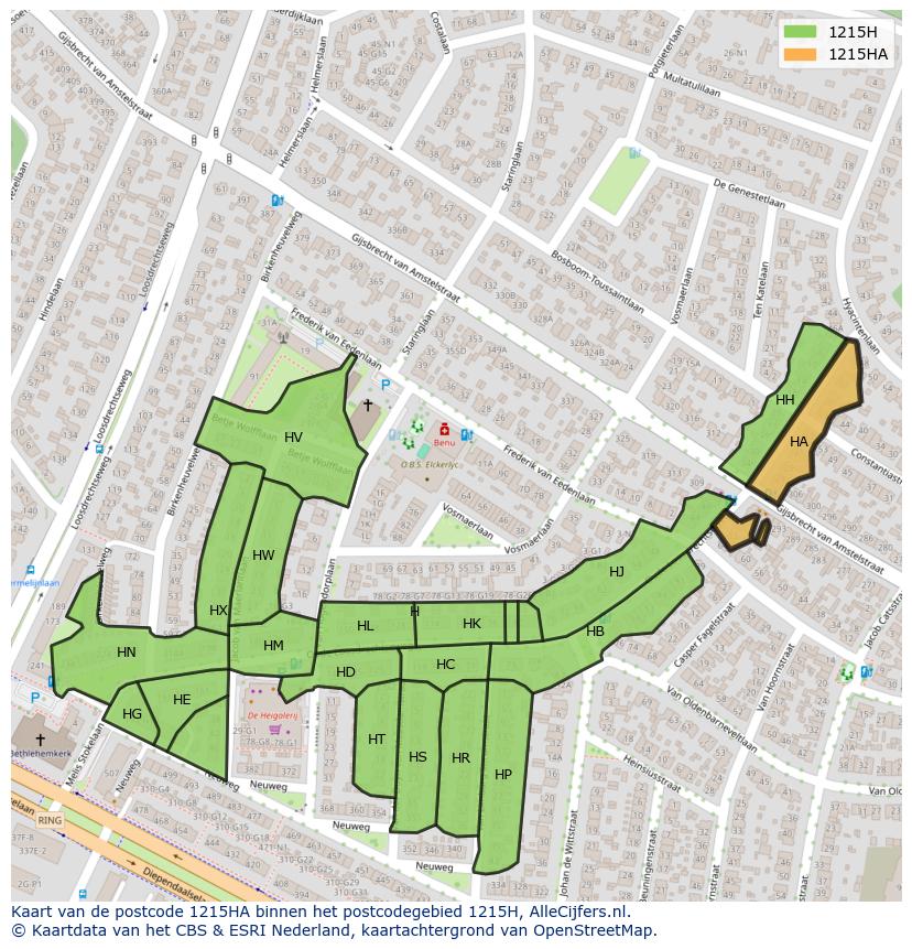 Afbeelding van het postcodegebied 1215 HA op de kaart.