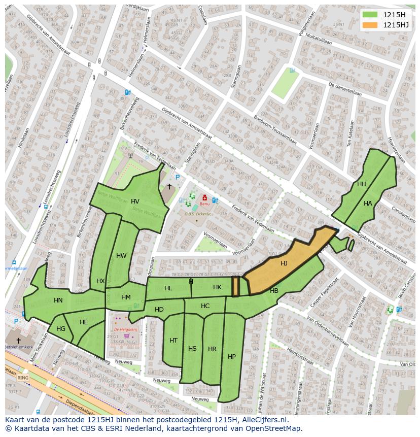 Afbeelding van het postcodegebied 1215 HJ op de kaart.