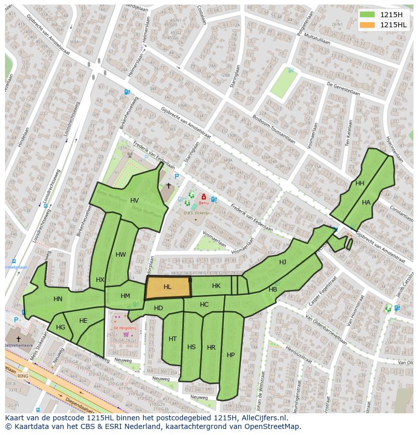 Afbeelding van het postcodegebied 1215 HL op de kaart.