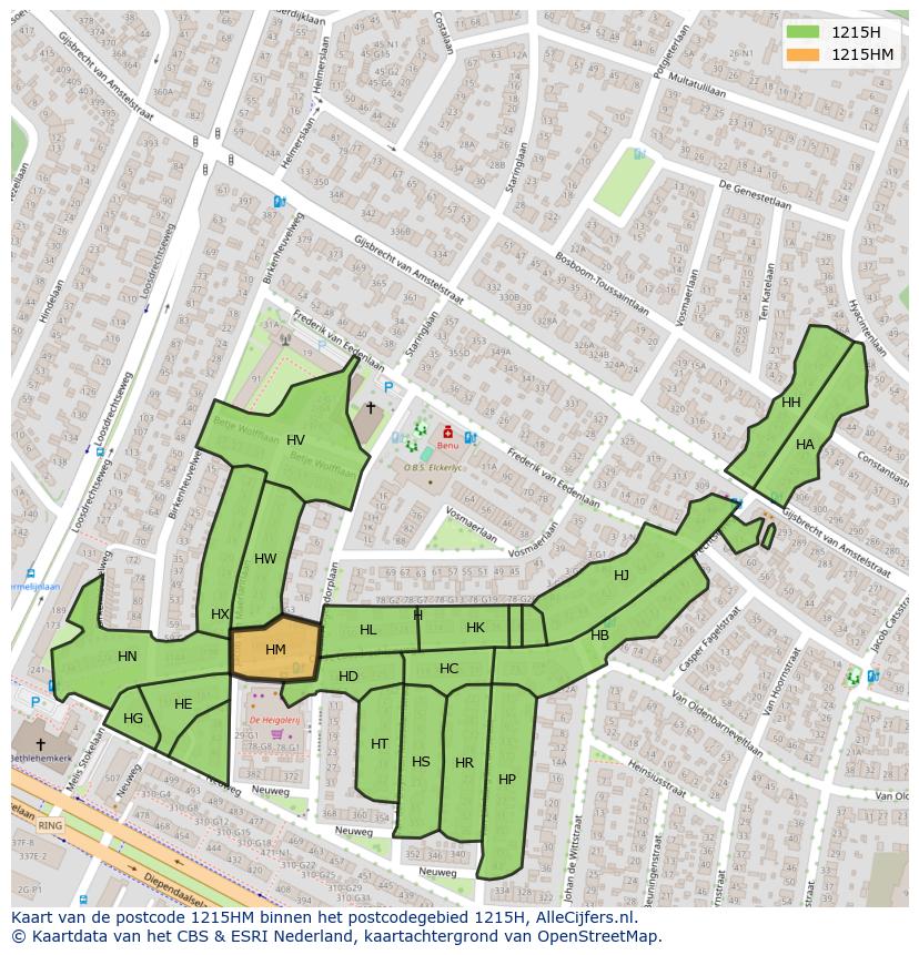 Afbeelding van het postcodegebied 1215 HM op de kaart.
