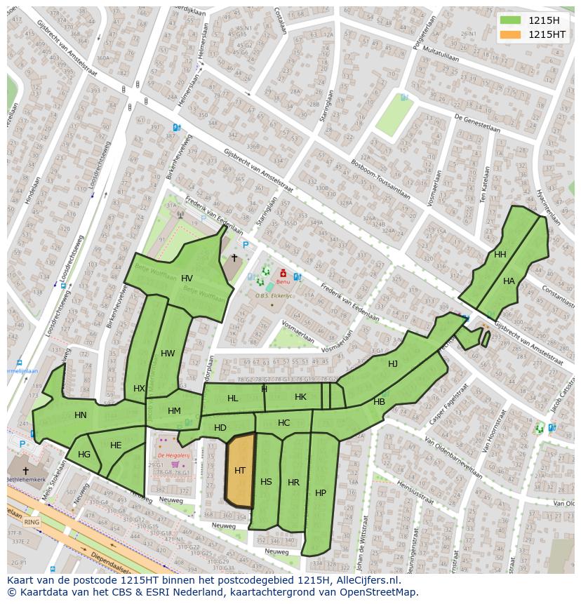 Afbeelding van het postcodegebied 1215 HT op de kaart.