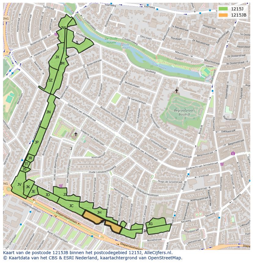 Afbeelding van het postcodegebied 1215 JB op de kaart.