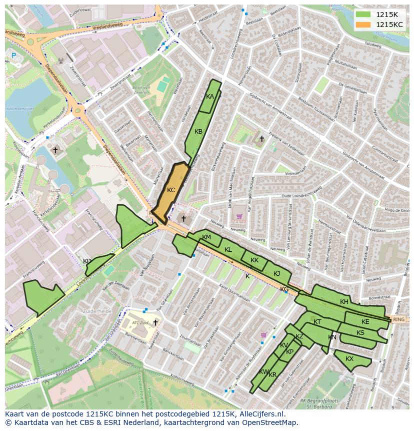 Afbeelding van het postcodegebied 1215 KC op de kaart.