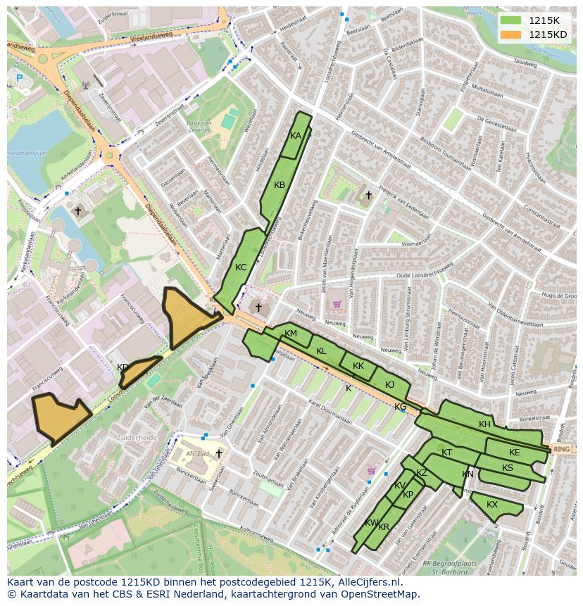 Afbeelding van het postcodegebied 1215 KD op de kaart.