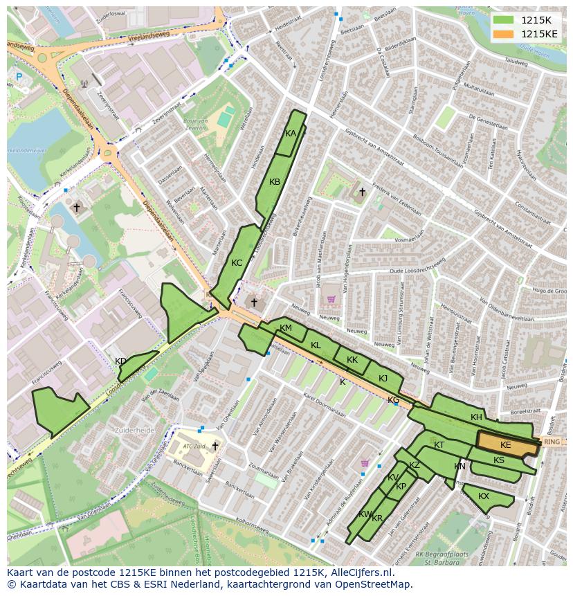 Afbeelding van het postcodegebied 1215 KE op de kaart.