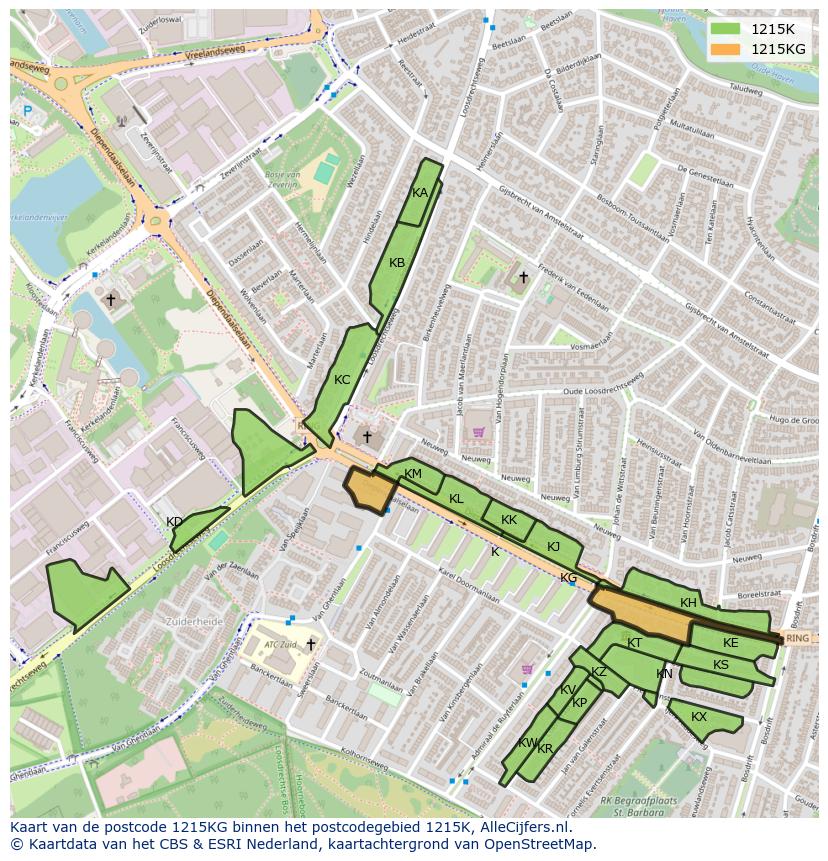 Afbeelding van het postcodegebied 1215 KG op de kaart.