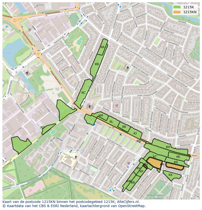 Afbeelding van het postcodegebied 1215 KN op de kaart.