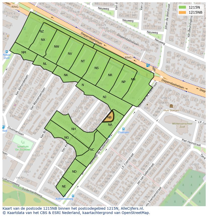 Afbeelding van het postcodegebied 1215 NB op de kaart.