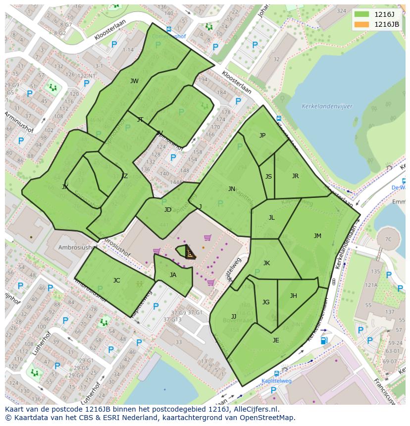 Afbeelding van het postcodegebied 1216 JB op de kaart.
