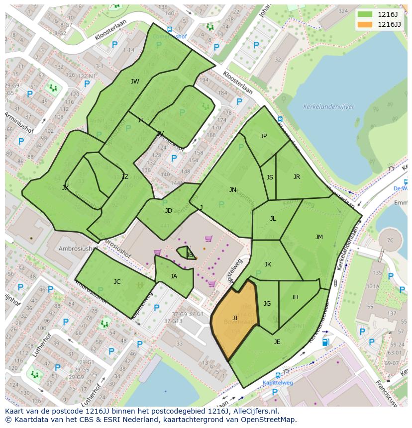 Afbeelding van het postcodegebied 1216 JJ op de kaart.