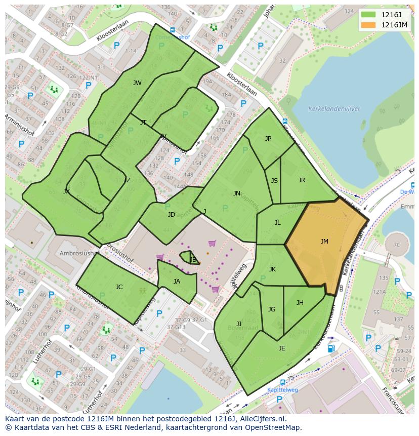 Afbeelding van het postcodegebied 1216 JM op de kaart.