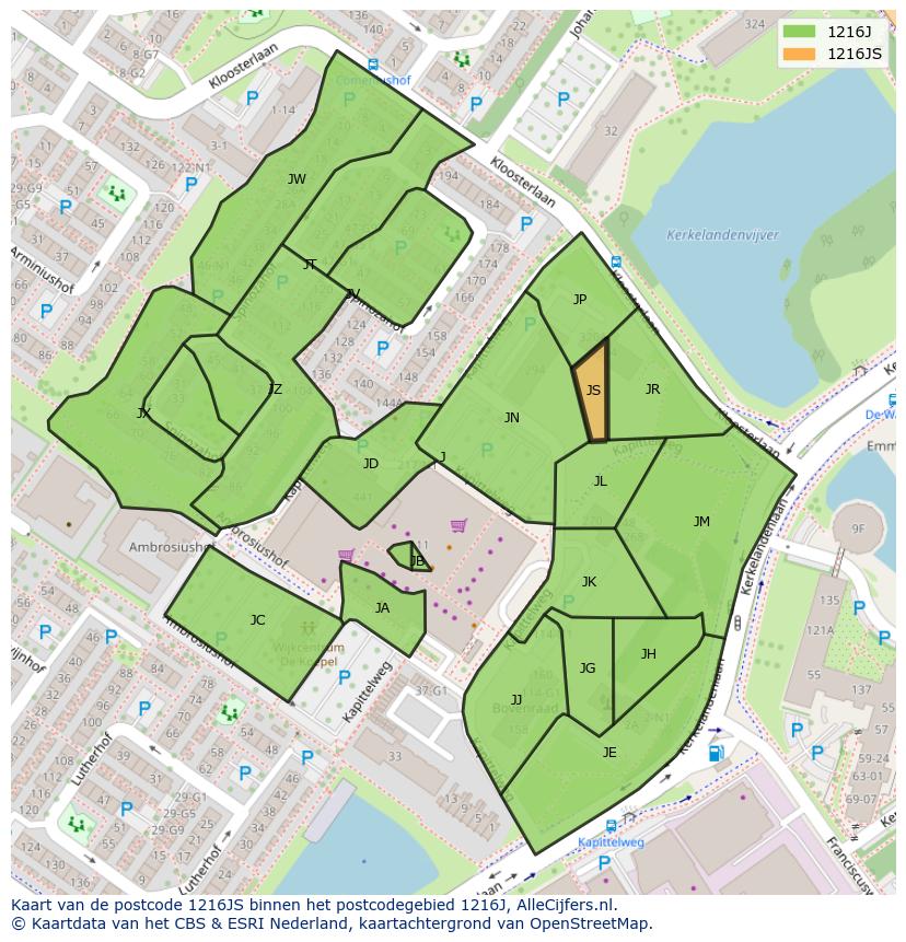 Afbeelding van het postcodegebied 1216 JS op de kaart.