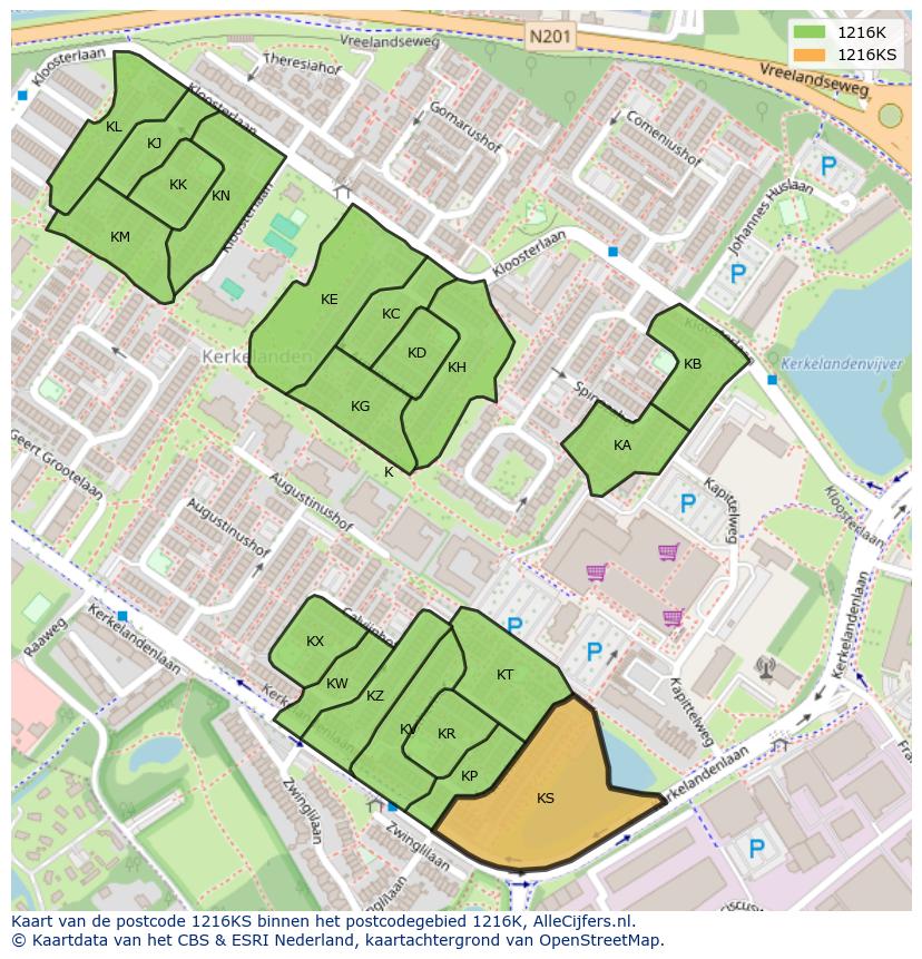 Afbeelding van het postcodegebied 1216 KS op de kaart.