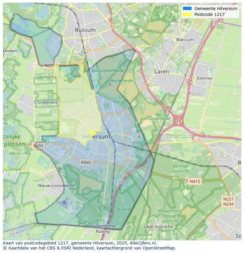 Afbeelding van het postcodegebied 1217 op de kaart.
