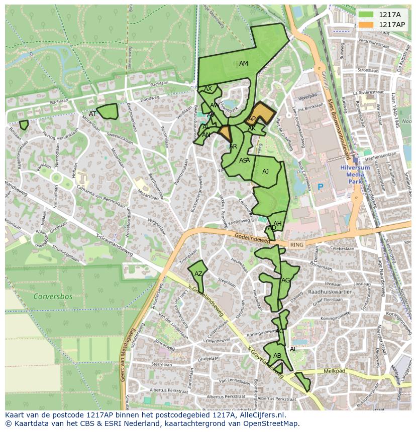Afbeelding van het postcodegebied 1217 AP op de kaart.