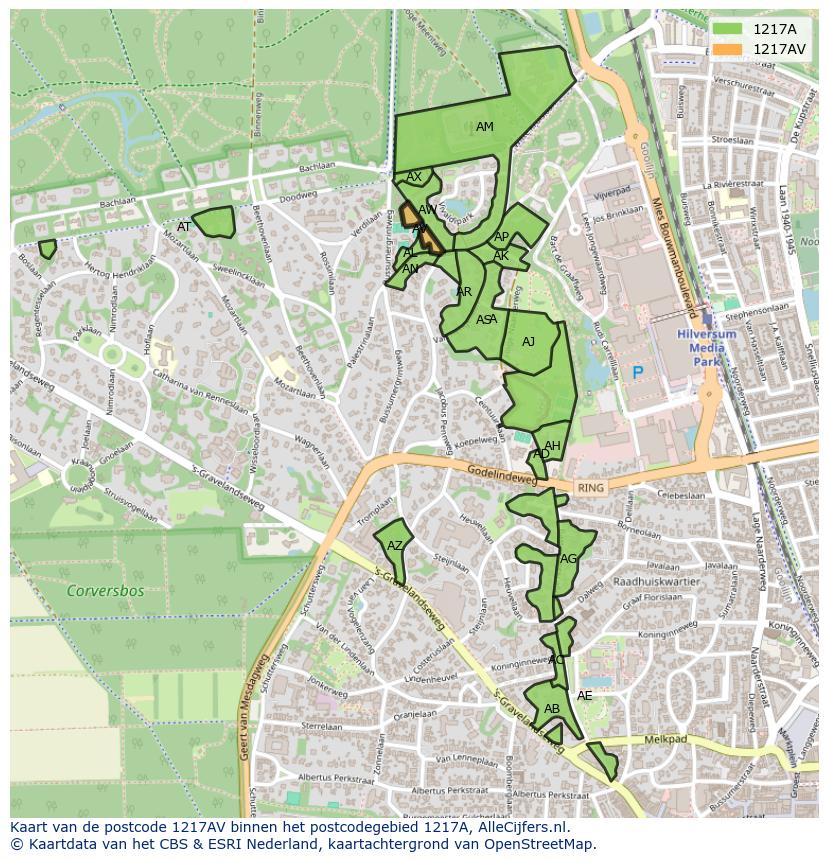 Afbeelding van het postcodegebied 1217 AV op de kaart.