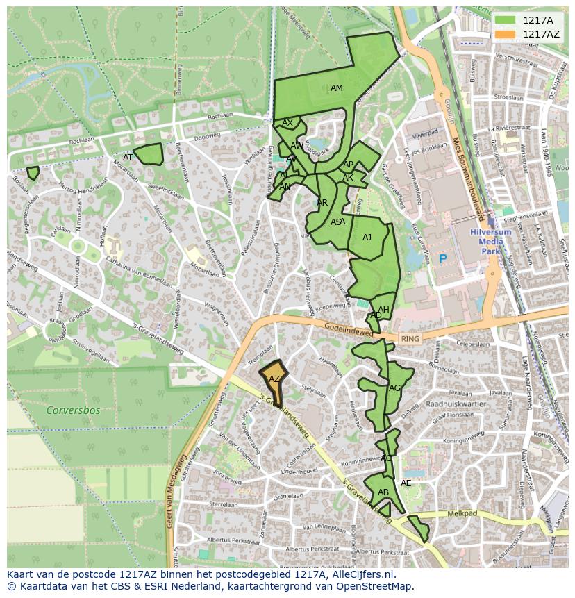 Afbeelding van het postcodegebied 1217 AZ op de kaart.