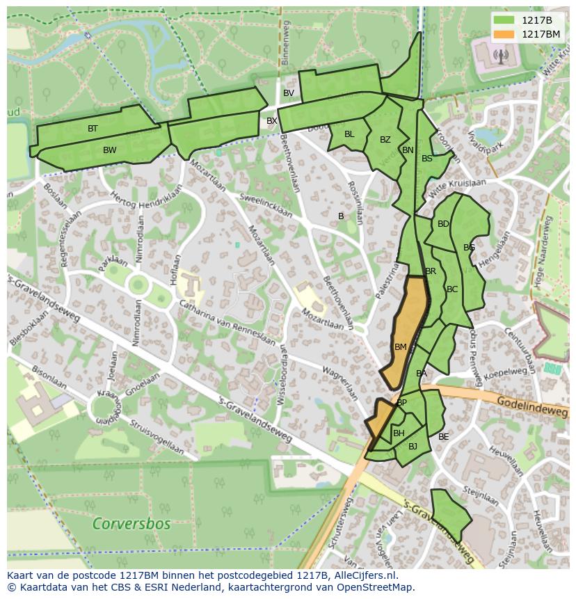Afbeelding van het postcodegebied 1217 BM op de kaart.