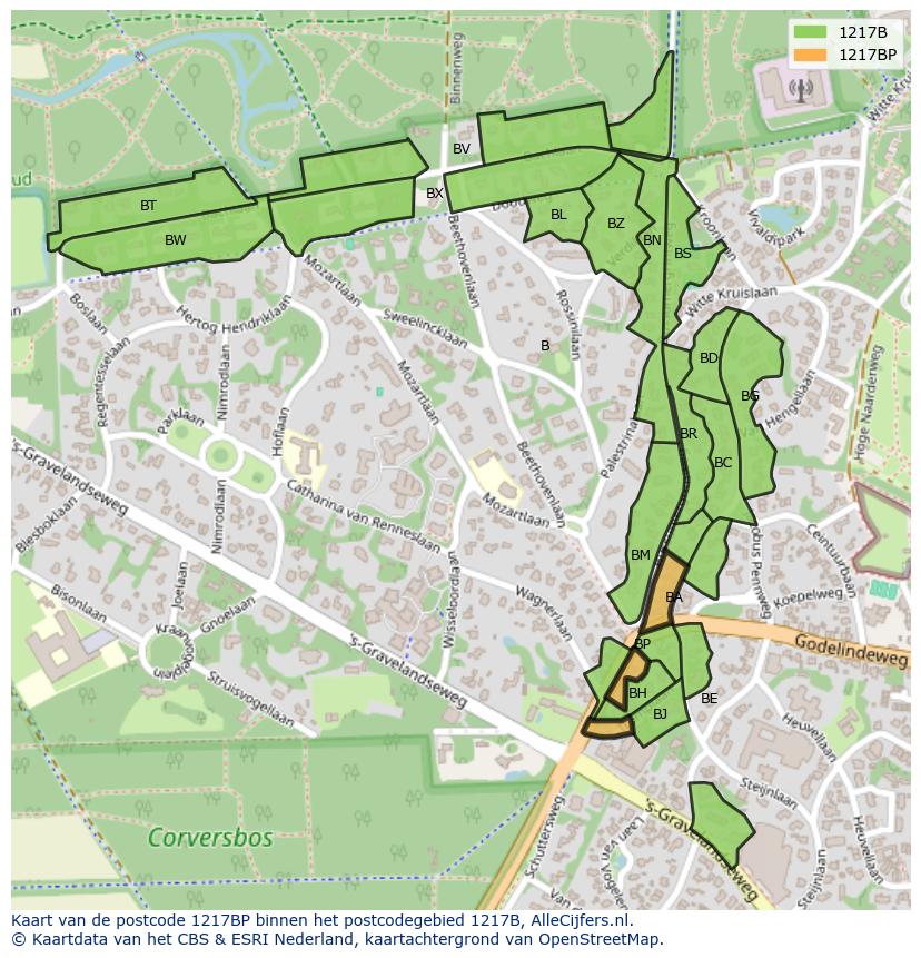 Afbeelding van het postcodegebied 1217 BP op de kaart.