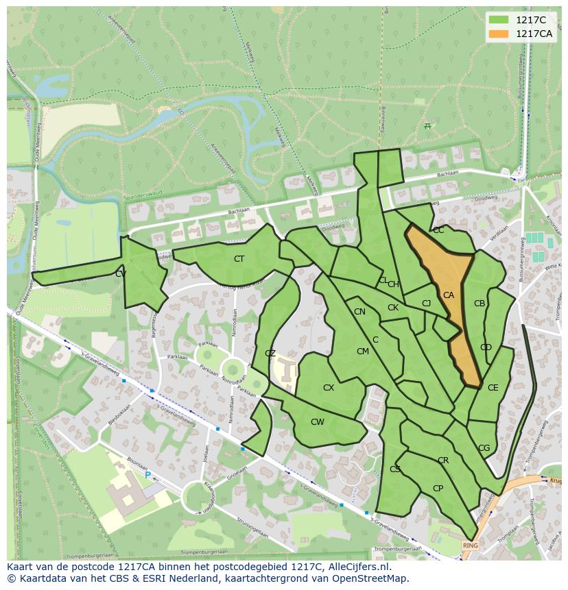 Afbeelding van het postcodegebied 1217 CA op de kaart.