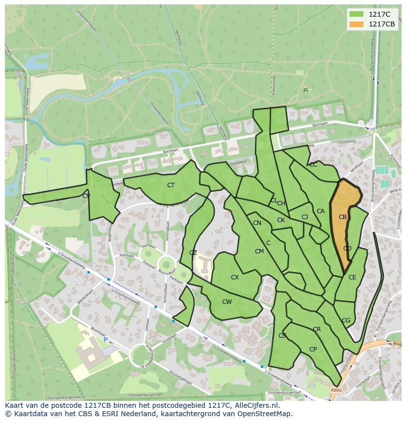 Afbeelding van het postcodegebied 1217 CB op de kaart.