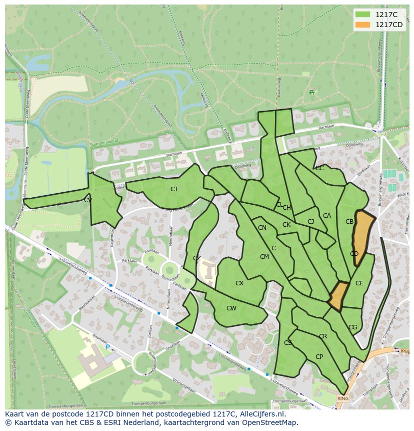 Afbeelding van het postcodegebied 1217 CD op de kaart.