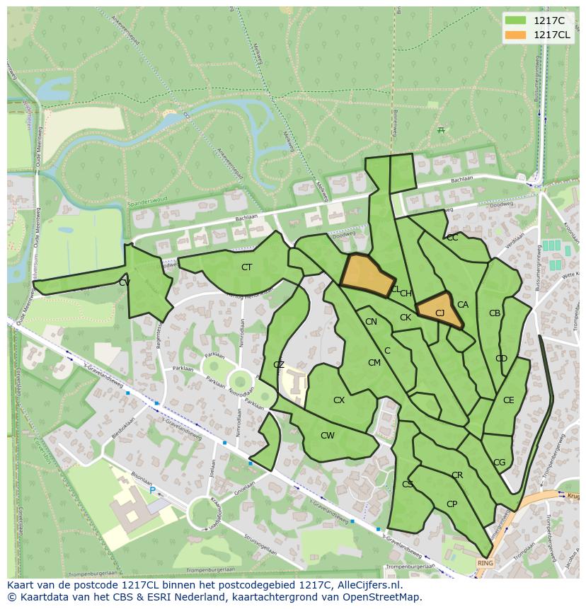 Afbeelding van het postcodegebied 1217 CL op de kaart.