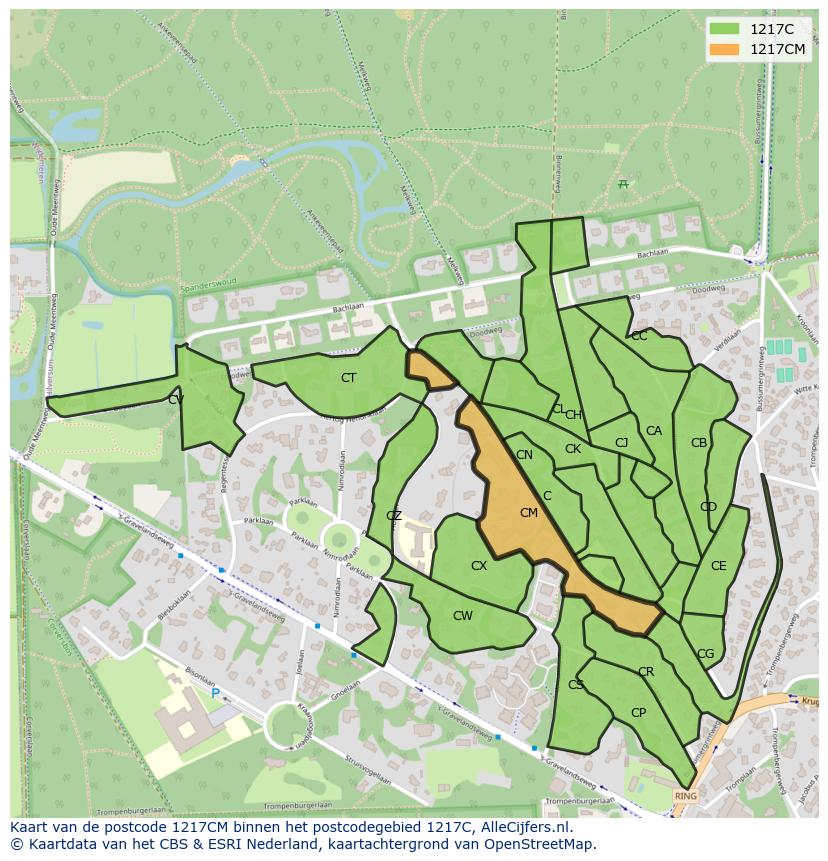 Afbeelding van het postcodegebied 1217 CM op de kaart.