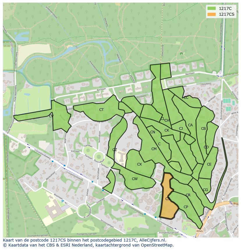 Afbeelding van het postcodegebied 1217 CS op de kaart.