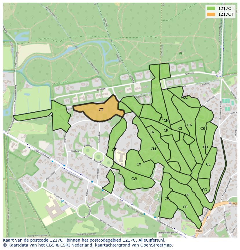 Afbeelding van het postcodegebied 1217 CT op de kaart.