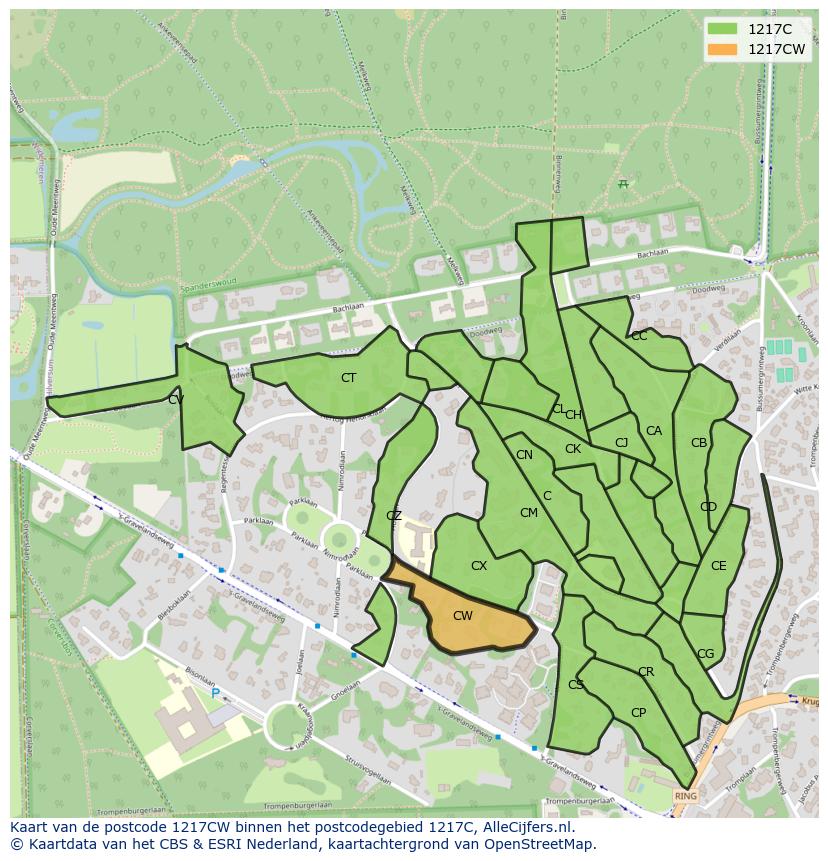 Afbeelding van het postcodegebied 1217 CW op de kaart.