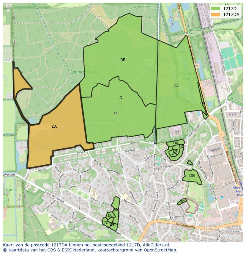Afbeelding van het postcodegebied 1217 DA op de kaart.