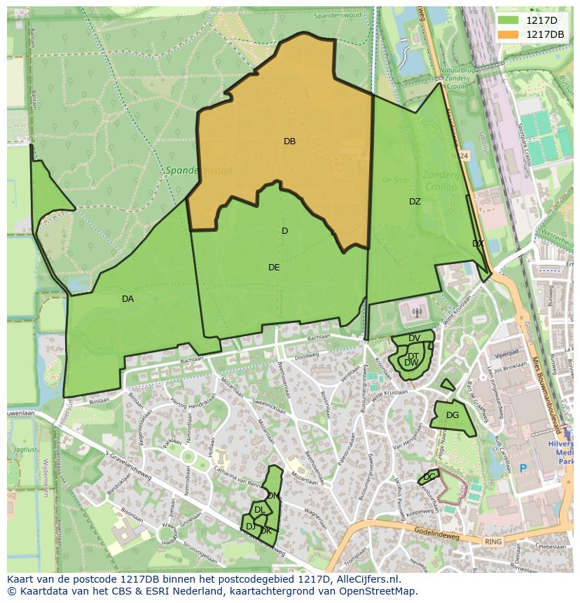 Afbeelding van het postcodegebied 1217 DB op de kaart.