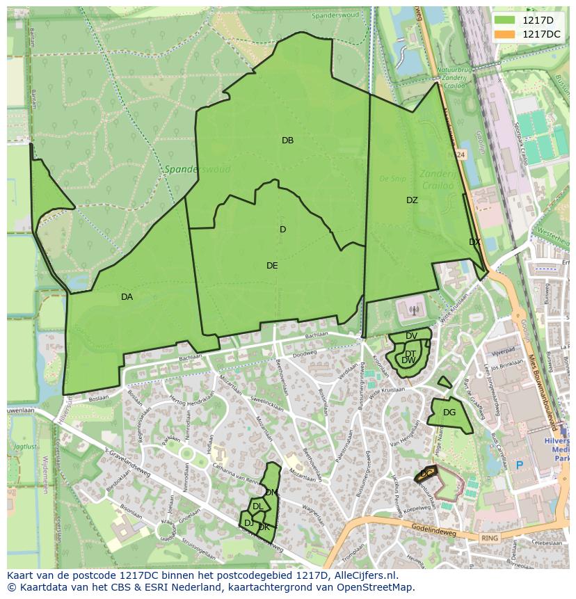 Afbeelding van het postcodegebied 1217 DC op de kaart.