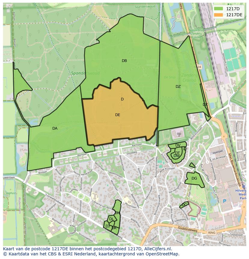 Afbeelding van het postcodegebied 1217 DE op de kaart.