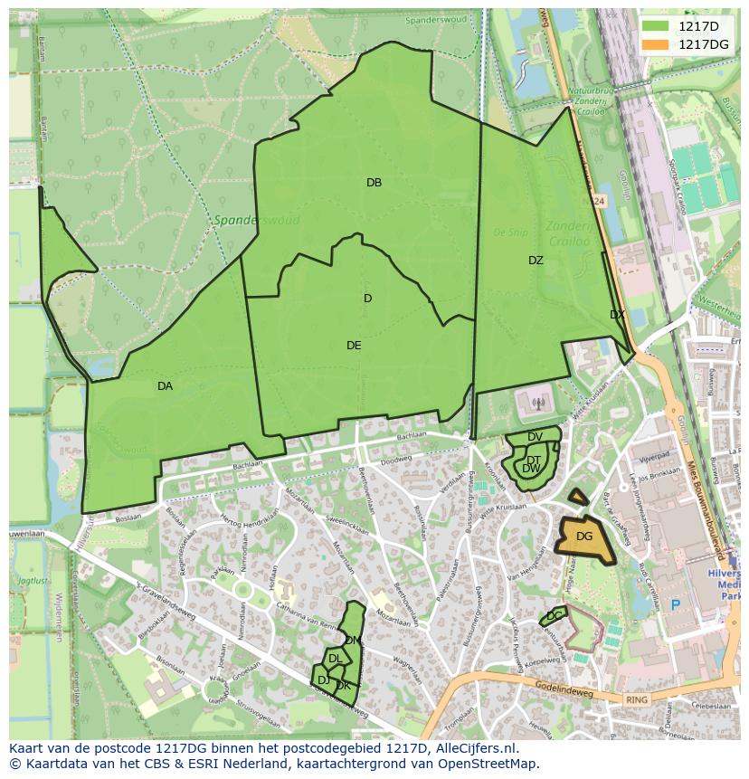 Afbeelding van het postcodegebied 1217 DG op de kaart.