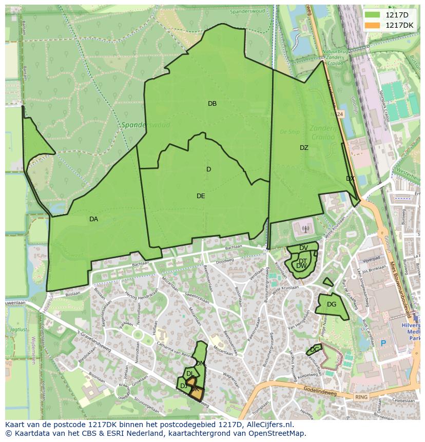 Afbeelding van het postcodegebied 1217 DK op de kaart.