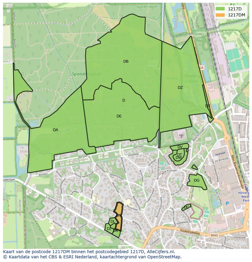 Afbeelding van het postcodegebied 1217 DM op de kaart.