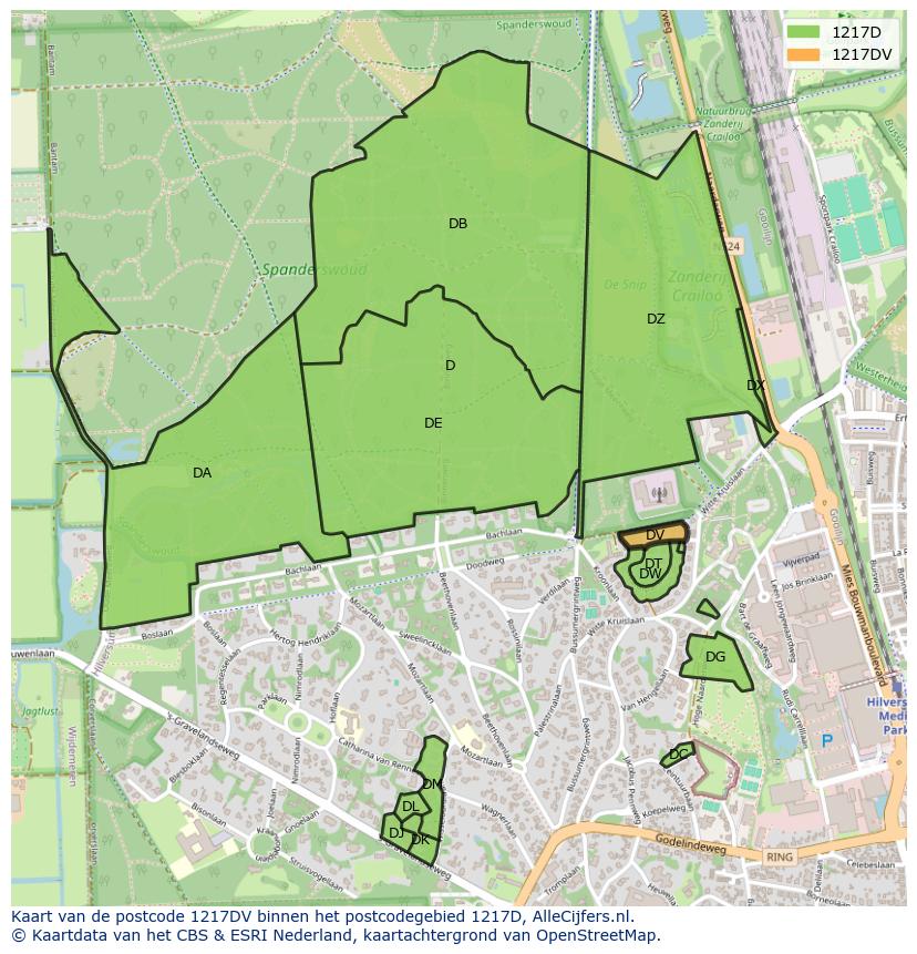 Afbeelding van het postcodegebied 1217 DV op de kaart.