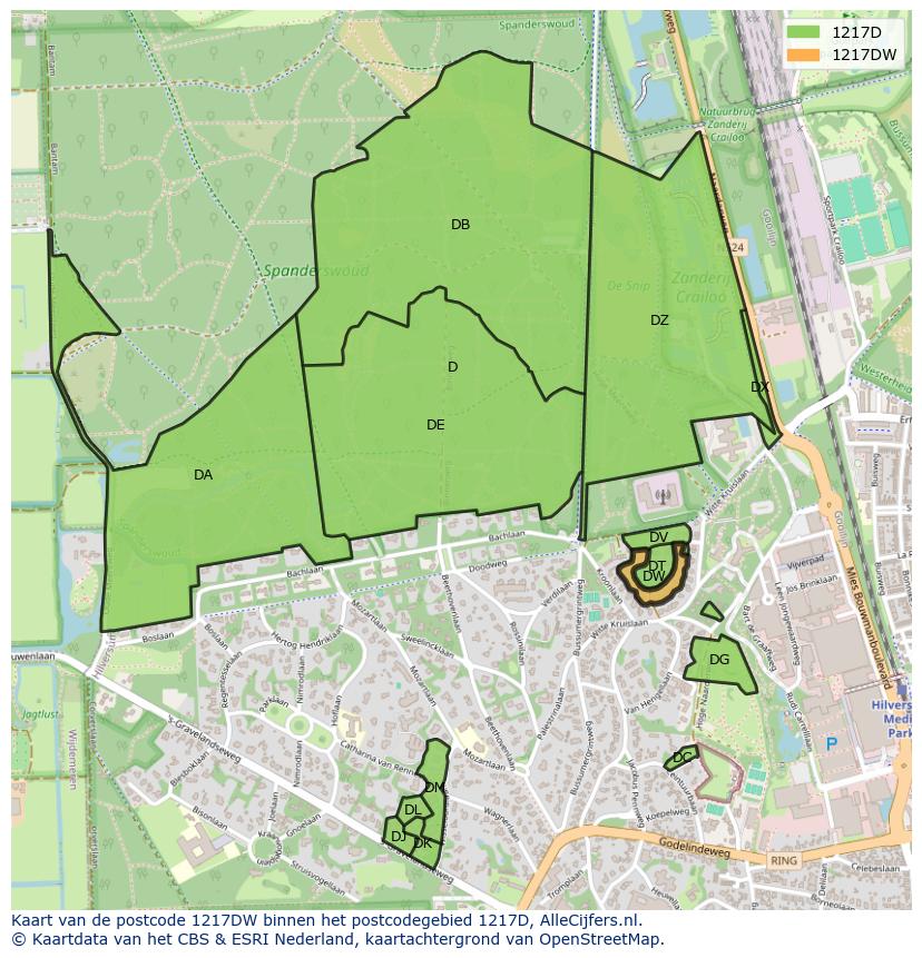 Afbeelding van het postcodegebied 1217 DW op de kaart.