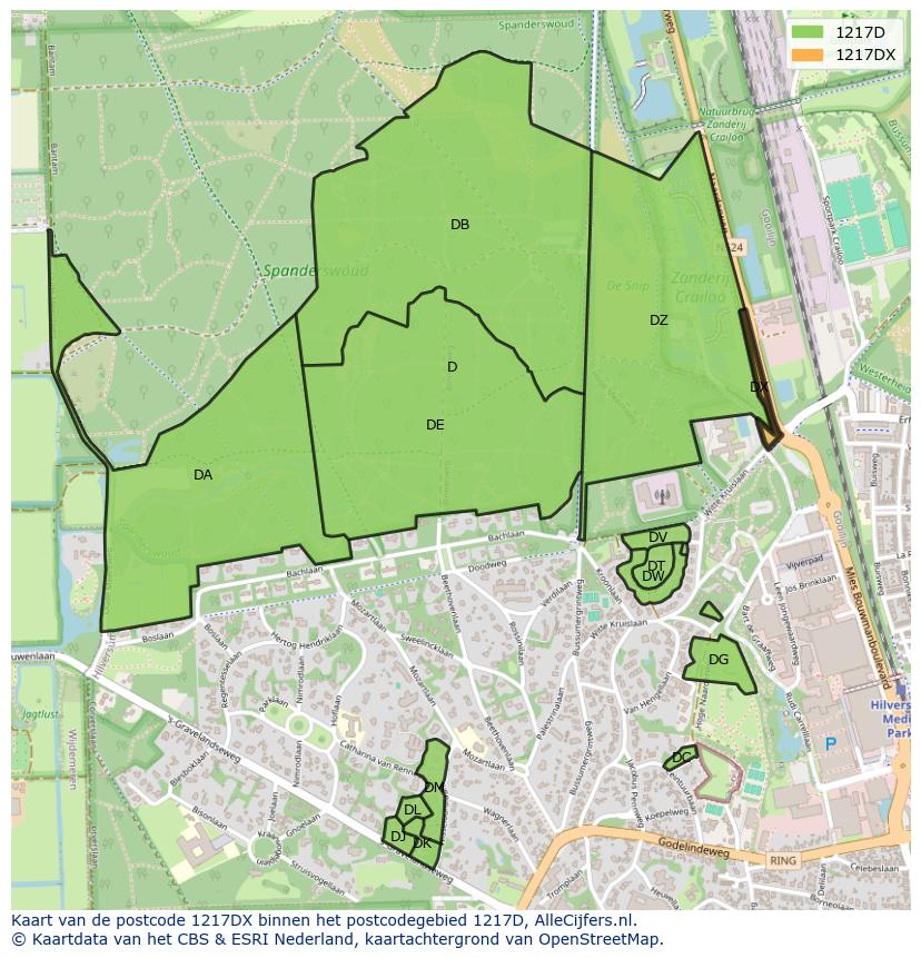 Afbeelding van het postcodegebied 1217 DX op de kaart.