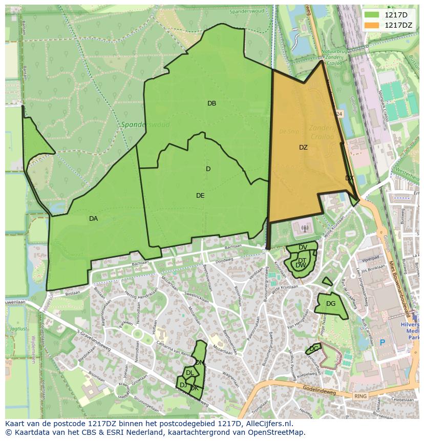 Afbeelding van het postcodegebied 1217 DZ op de kaart.