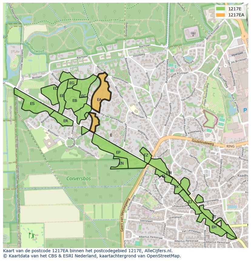 Afbeelding van het postcodegebied 1217 EA op de kaart.