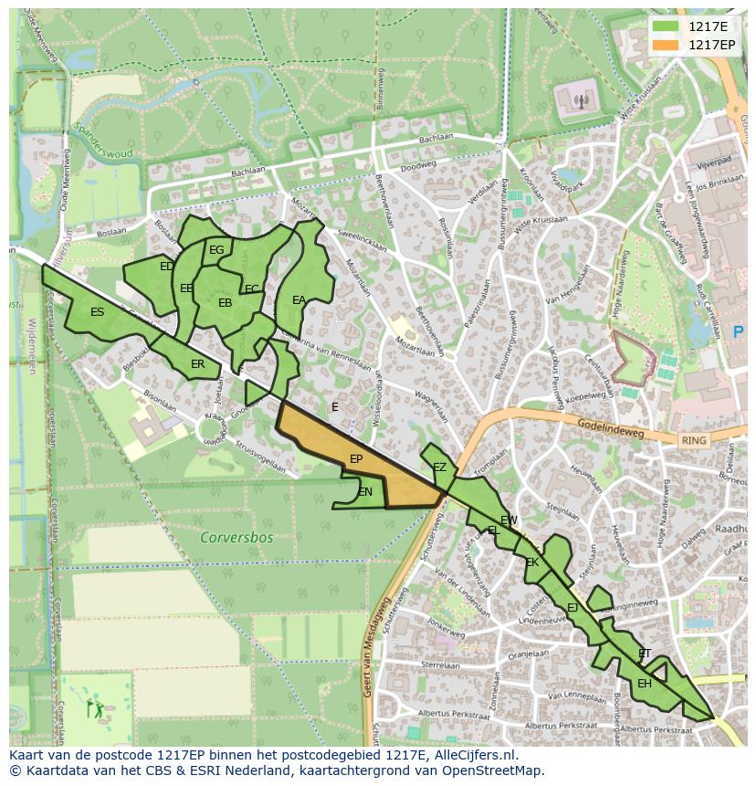 Afbeelding van het postcodegebied 1217 EP op de kaart.