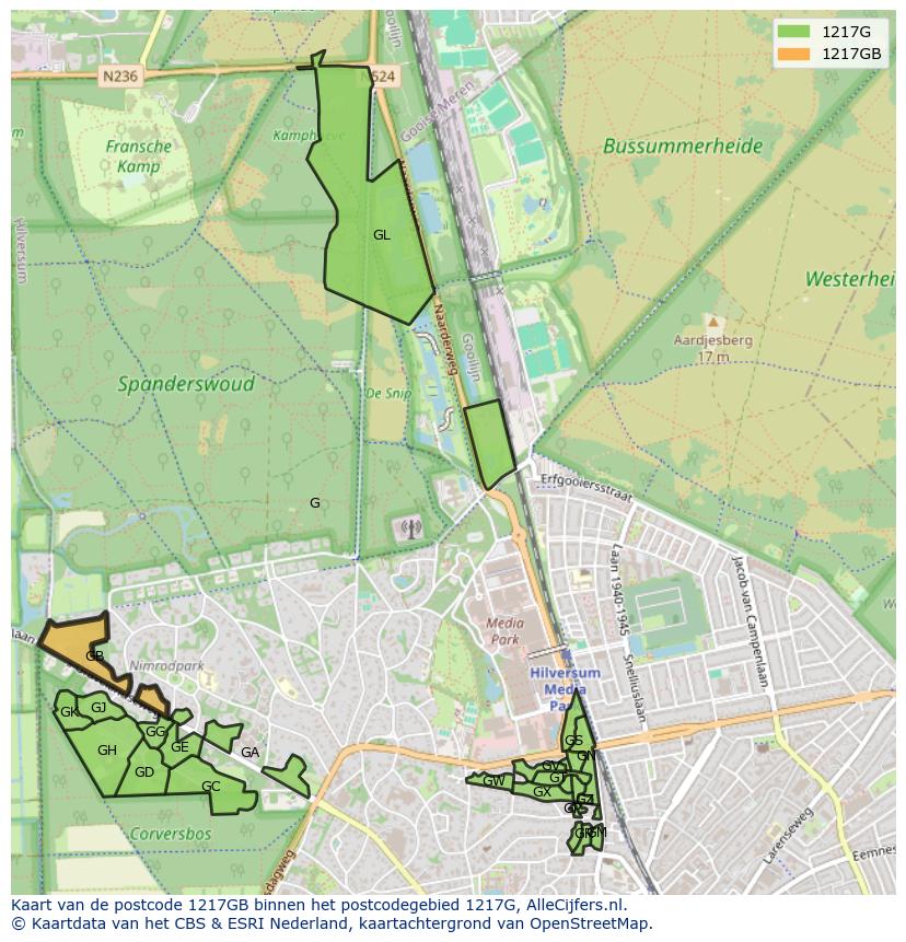 Afbeelding van het postcodegebied 1217 GB op de kaart.