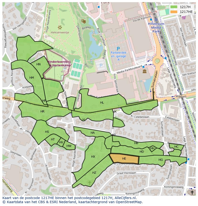 Afbeelding van het postcodegebied 1217 HE op de kaart.