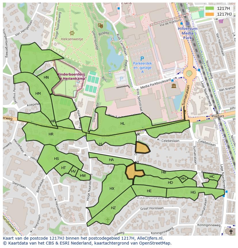 Afbeelding van het postcodegebied 1217 HJ op de kaart.