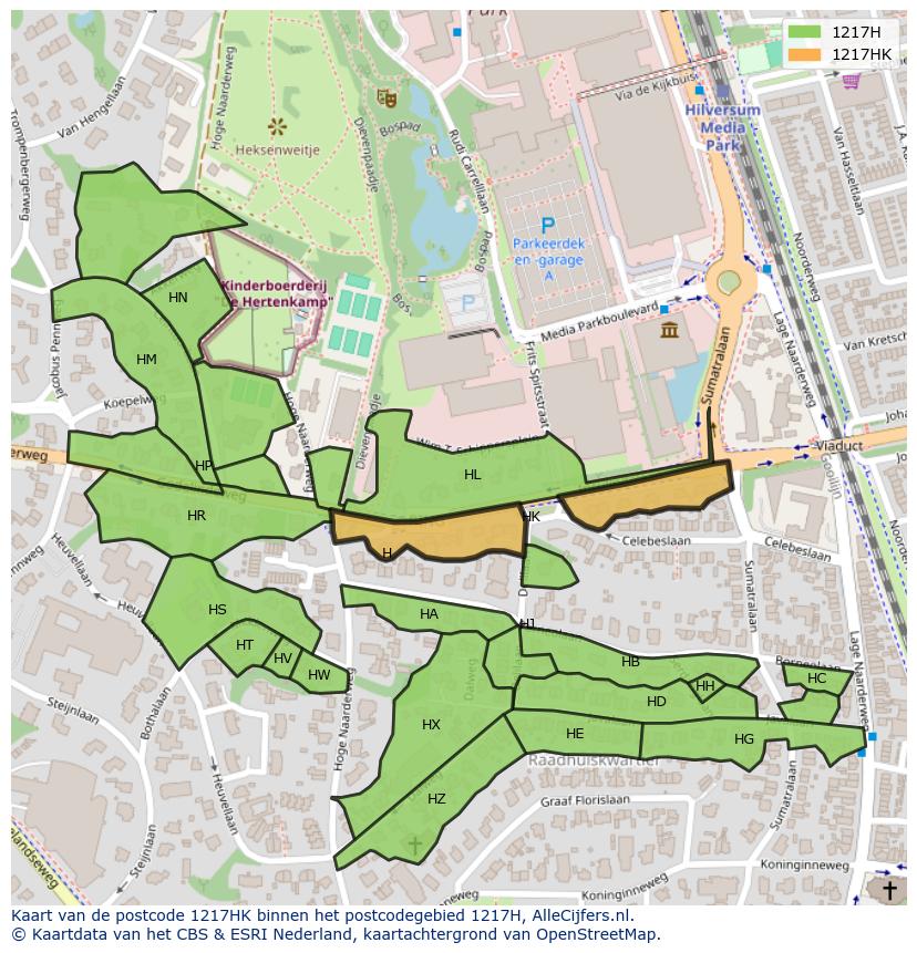 Afbeelding van het postcodegebied 1217 HK op de kaart.