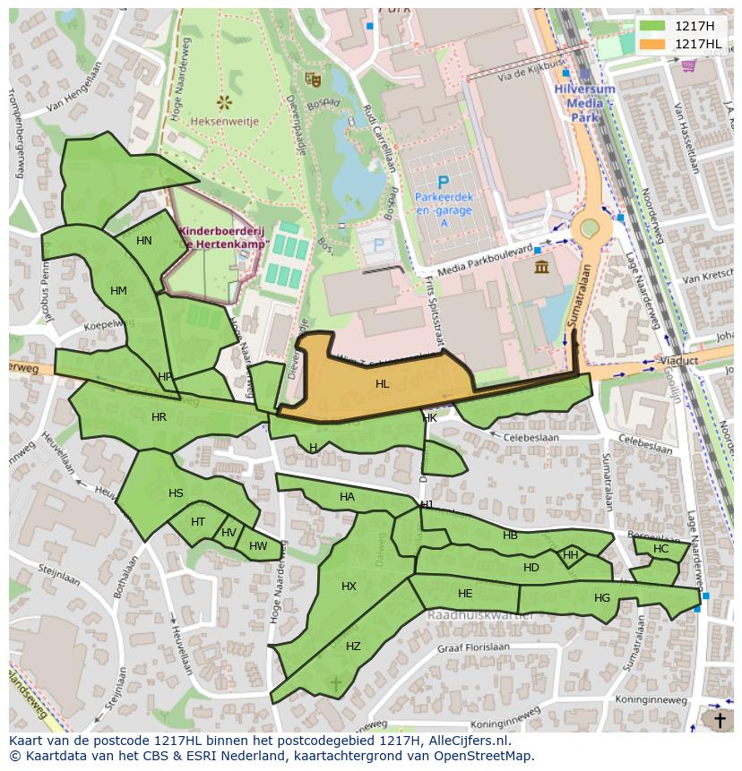 Afbeelding van het postcodegebied 1217 HL op de kaart.