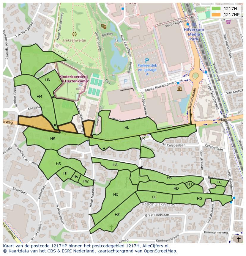 Afbeelding van het postcodegebied 1217 HP op de kaart.